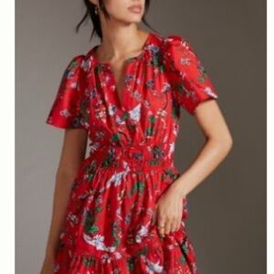 Anthropologie Floral Red Dress